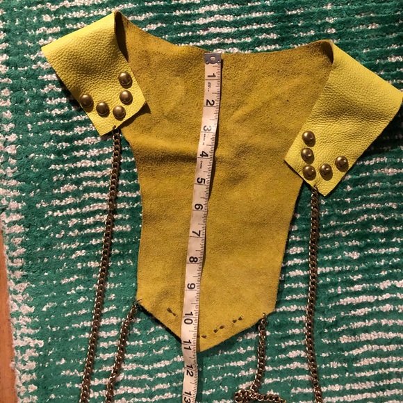 Handcut yellow leather collar vest w brass studs - Picture 5 of 8